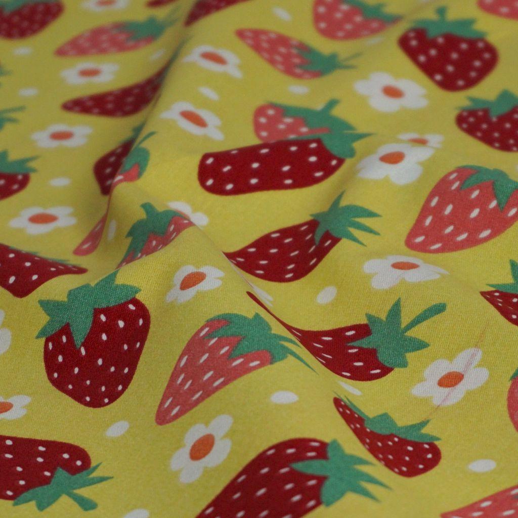 Baumwollstoff Motivdruck Erdbeeren rot gelb